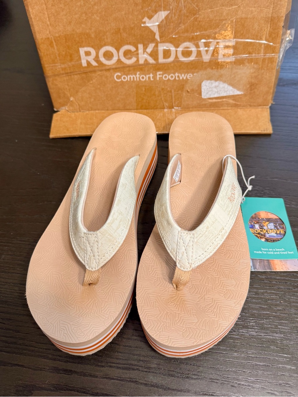 RockDove Women’s Size 10 Platform Wedge Flip Flops Beige Orange NWT